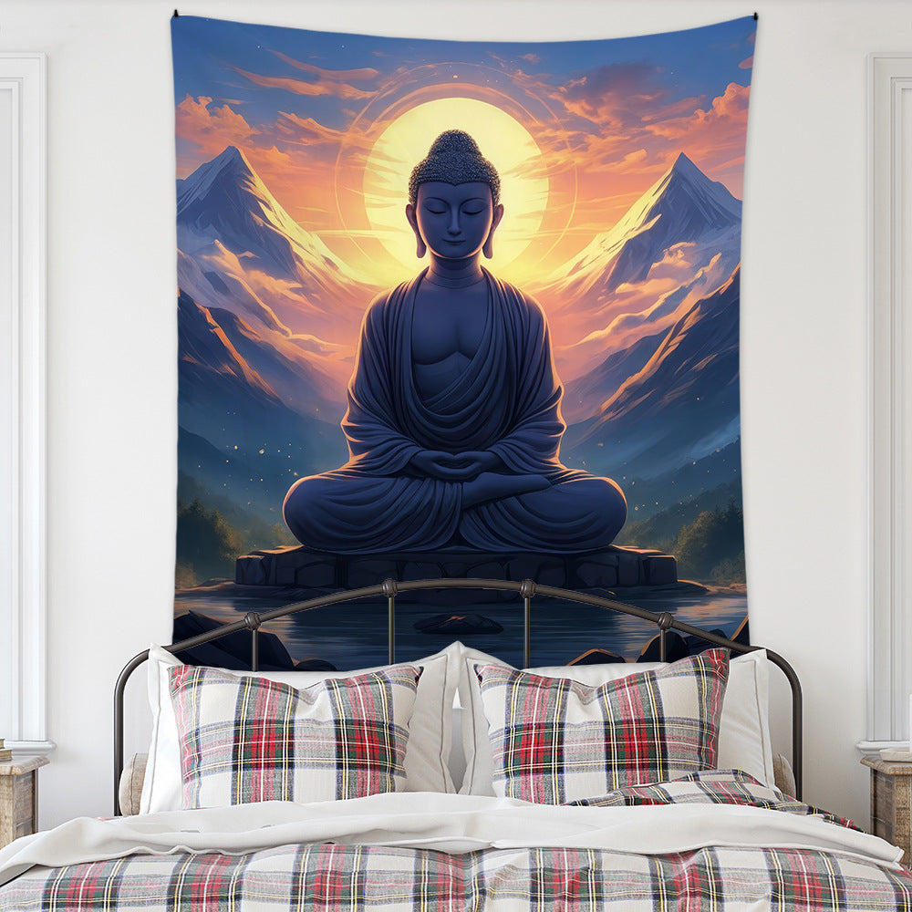 Meditation Bedroom Decor Buddha Shrine Background Digital Printed Peach Skin Tapestry Wall Hanging for Bedroom & Living Room