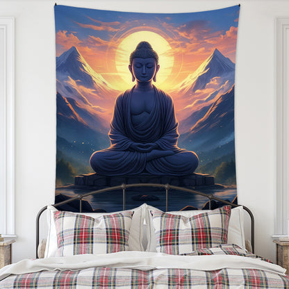 Meditation Bedroom Decor Buddha Shrine Background Digital Printed Peach Skin Tapestry Wall Hanging for Bedroom & Living Room