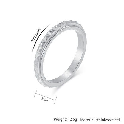 Diamond Grid Pyramid Spinning Meditation Ring | Unisex Stress Relief Jewelry | Stackable Ring