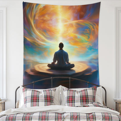 Meditation Bedroom Decor Buddha Shrine Background Digital Printed Peach Skin Tapestry Wall Hanging for Bedroom & Living Room