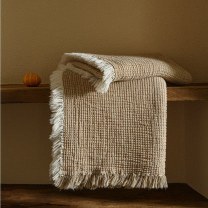 Meditation Yoga Blanket | Cotton Linen Fringe Throw Blanket | All-Season Use | Wabi-Sabi Style | Nap Sofa Blanket | 130*170cm/150*200cm