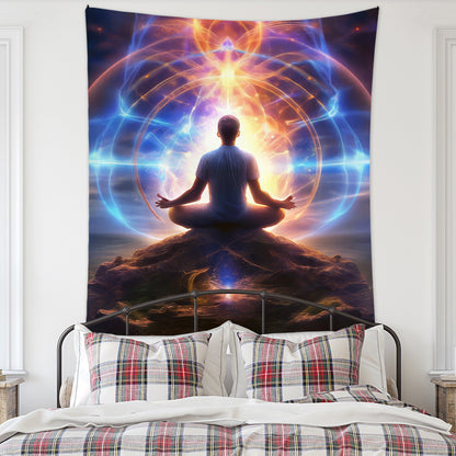 Meditation Bedroom Decor Buddha Shrine Background Digital Printed Peach Skin Tapestry Wall Hanging for Bedroom & Living Room