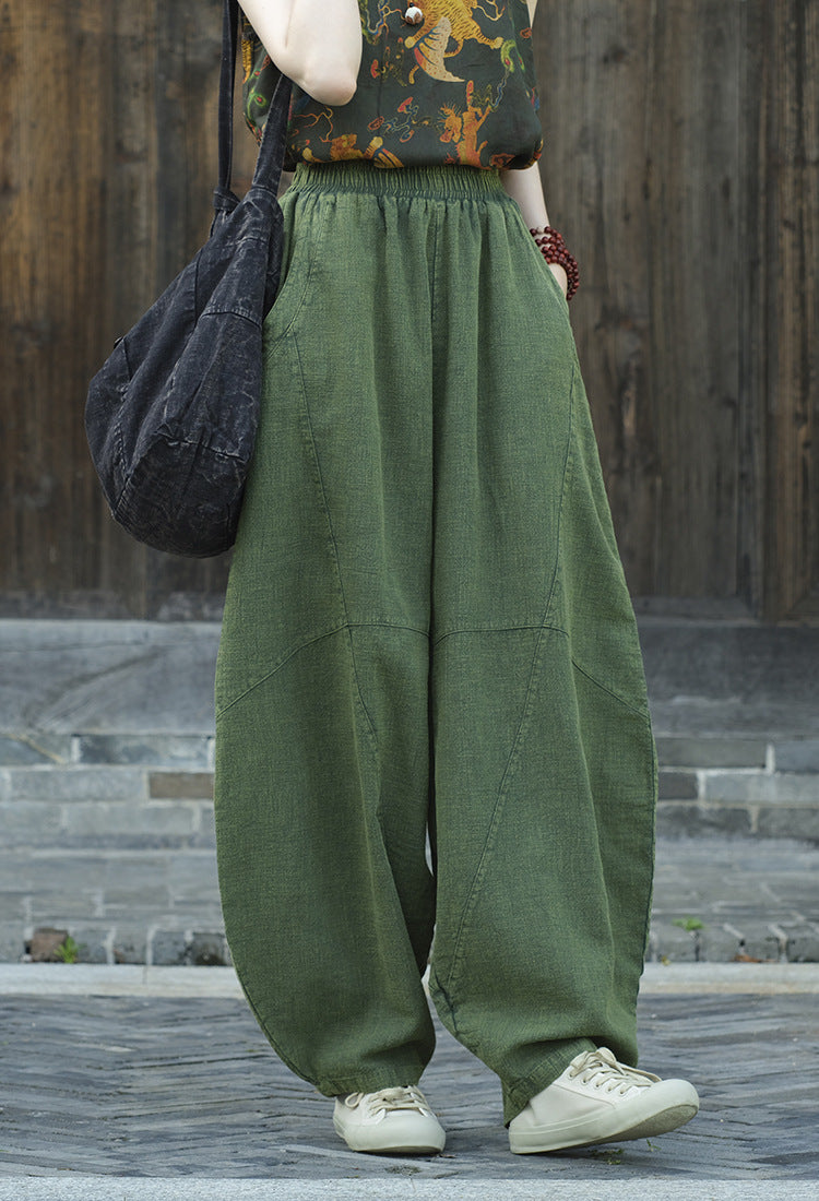 Ramie Sand-Washed Vintage Loose Bohemian Pants Women's Harem Pants – Cotton Linen Meditation Yoga Tai Chi Pants