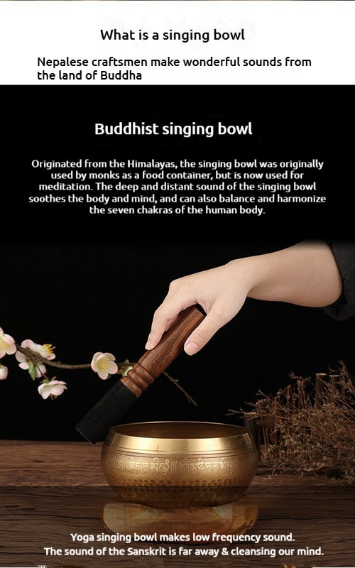 Nepal Handmade Tibetan Singing Bowl - Six-Syllable Mantra Meditation Bowl for Yoga, Sound Healing & Feng Shui (Multiple Sizes)