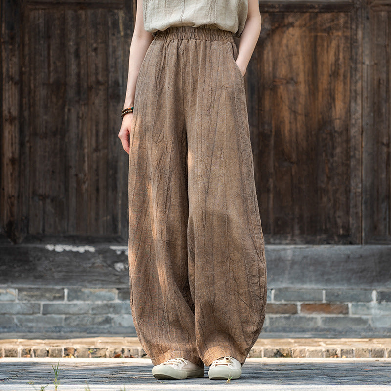 2025 New Ramie Tie-Dye Distressed Casual Pants – Women’s Linen Boho Meditation Harem Pants