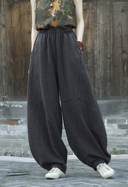 Ramie Sand-Washed Vintage Loose Bohemian Pants Women's Harem Pants – Cotton Linen Meditation Yoga Tai Chi Pants