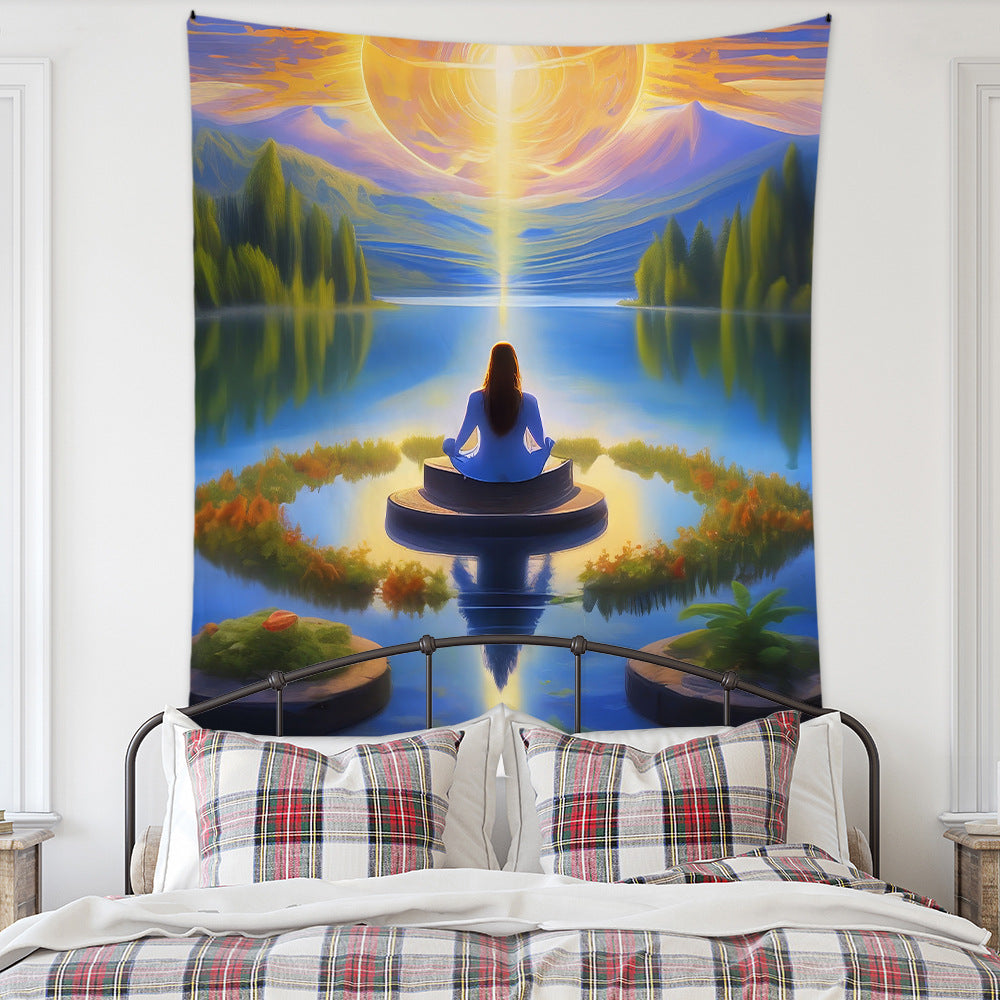Meditation Bedroom Decor Buddha Shrine Background Digital Printed Peach Skin Tapestry Wall Hanging for Bedroom & Living Room