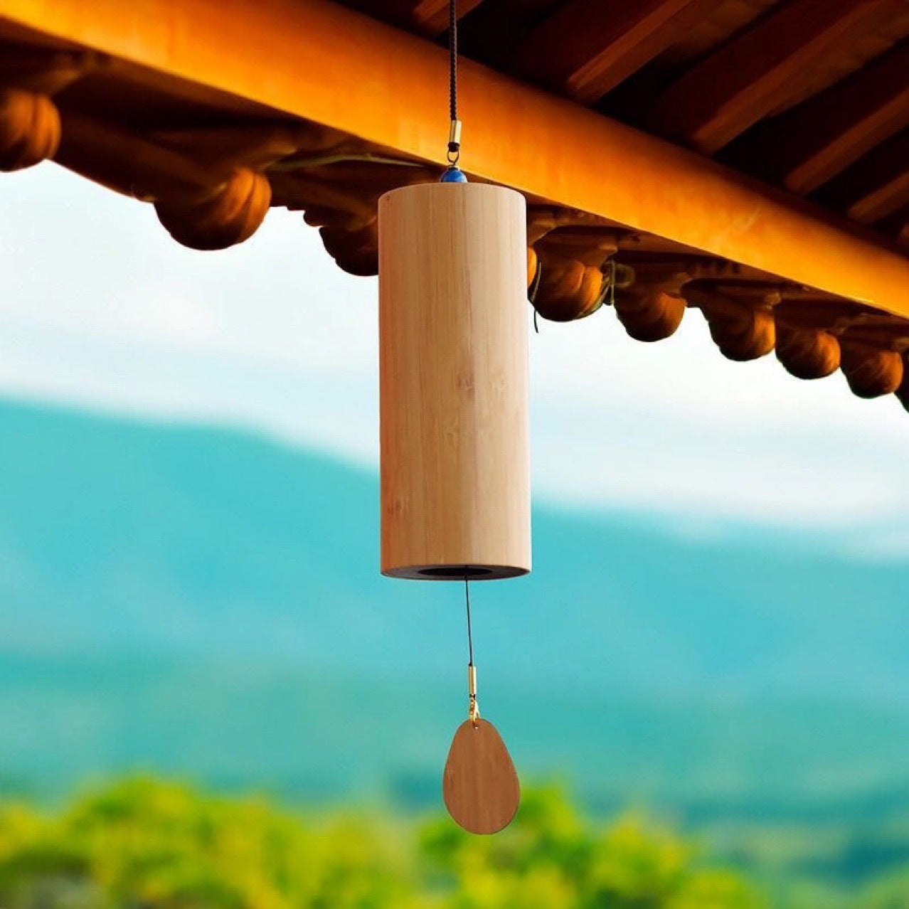 Japanese Wind Chime Handheld Retro Bamboo Meditation Healing Sound of Wind Poetry
