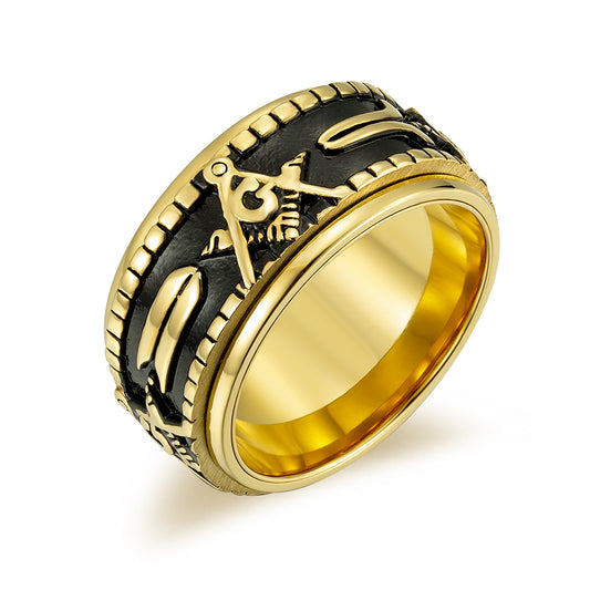 Rotatable Titanium Masonic Ring - Large Spinner Ring for Meditation, Stress Relief & Anxiety