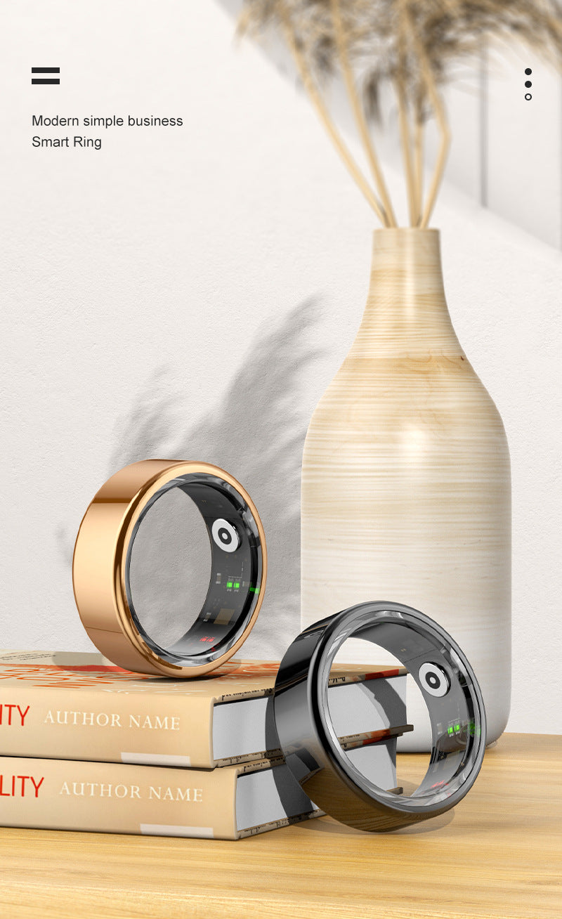 R02 Smart Ring – Waterproof Blood Oxygen Monitor, Sleep Tracker, Heart Rate Monitor, Fitness & Photo Smart Ring (Black/Gold, Multiple Sizes)