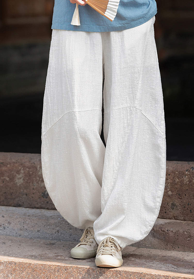 Ramie Sand-Washed Vintage Loose Bohemian Pants Women's Harem Pants – Cotton Linen Meditation Yoga Tai Chi Pants