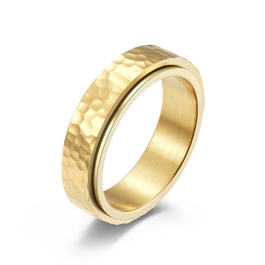 Moon Crater Titanium Spinning Meditation Ring – Hand-Forged Irregular Pattern – Anxiety Relief Jewelry (Unisex)