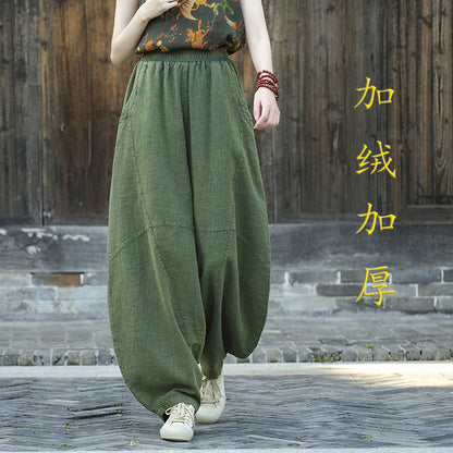 Ramie Sand-Washed Vintage Loose Bohemian Pants Women's Harem Pants – Cotton Linen Meditation Yoga Tai Chi Pants