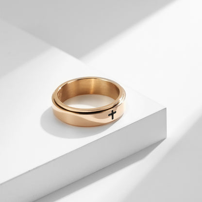 Spinnable Cross Meditation Ring for Anxiety Relief | Stainless Steel Stress Relief Jewelry | Unisex