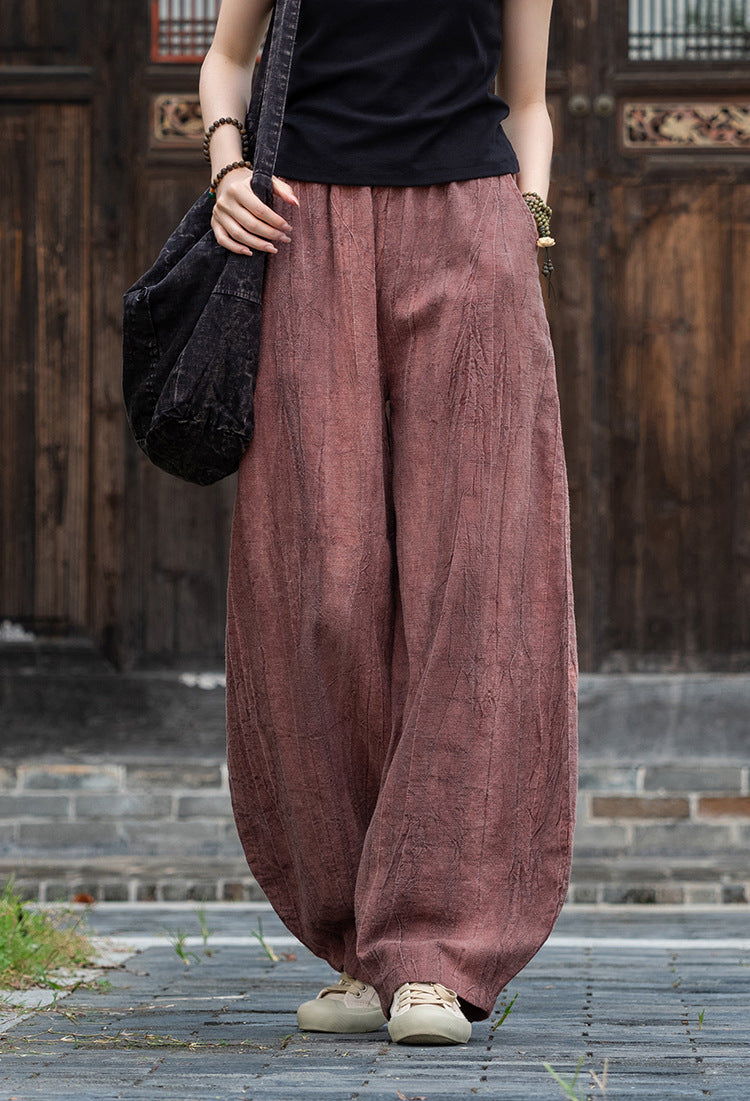 2025 New Ramie Tie-Dye Distressed Casual Pants – Women’s Linen Boho Meditation Harem Pants