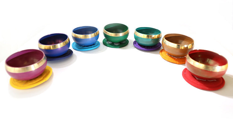Nepal Handmade Singing Bowl Set for Meditation & Yoga (7 Chakra Colors) – Copper Tibetan Sound Bowl