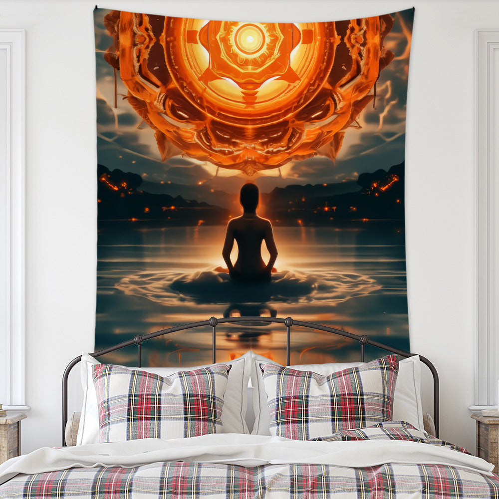 Meditation Bedroom Decor Buddha Shrine Background Digital Printed Peach Skin Tapestry Wall Hanging for Bedroom & Living Room