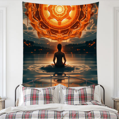 Meditation Bedroom Decor Buddha Shrine Background Digital Printed Peach Skin Tapestry Wall Hanging for Bedroom & Living Room
