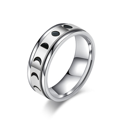 Anxiety Relief Rotating Solar Eclipse Titanium Steel Meditation Ring – Stainless Steel Stress Relief Jewelry (Unisex)