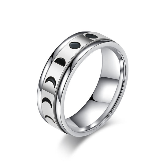 Anxiety Relief Rotating Solar Eclipse Titanium Steel Meditation Ring – Stainless Steel Stress Relief Jewelry (Unisex)
