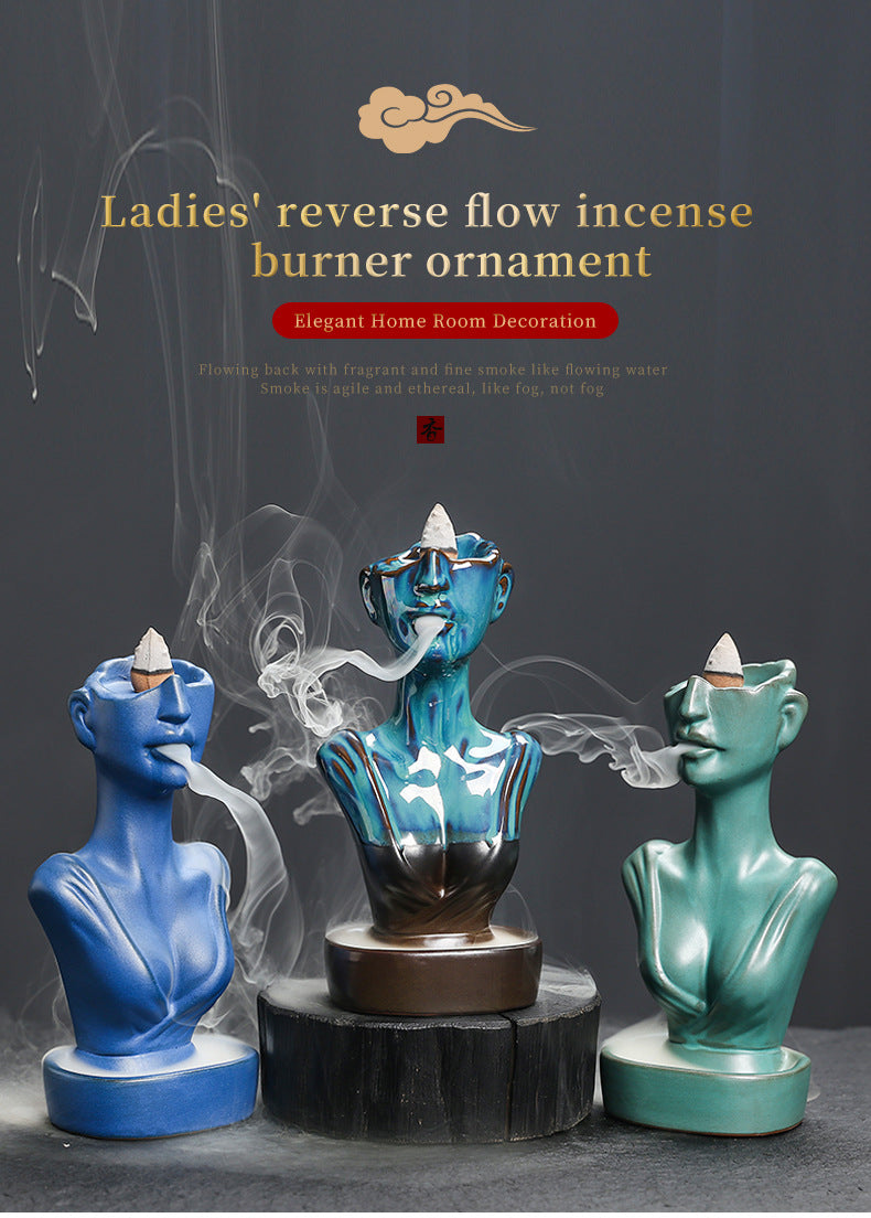Ceramic Backflow Incense Burner - Matte Blue/Matte Green/Kiln Blue - Zen Meditation Home Decor