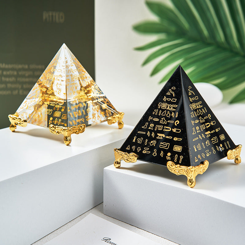 Obsidian Scripture Pyramid | Ancient Egyptian Crystal Pyramid | Meditation Energy Tower | Home Decor Ornament