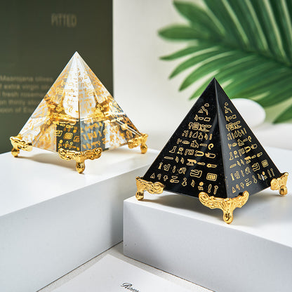 Obsidian Scripture Pyramid | Ancient Egyptian Crystal Pyramid | Meditation Energy Tower | Home Decor Ornament