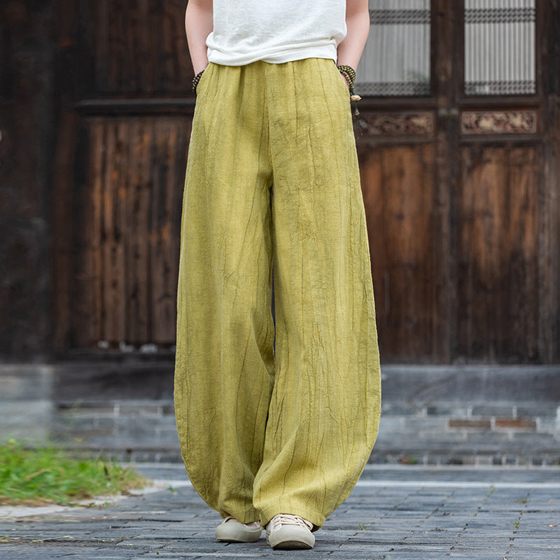 2025 New Ramie Tie-Dye Distressed Casual Pants – Women’s Linen Boho Meditation Harem Pants
