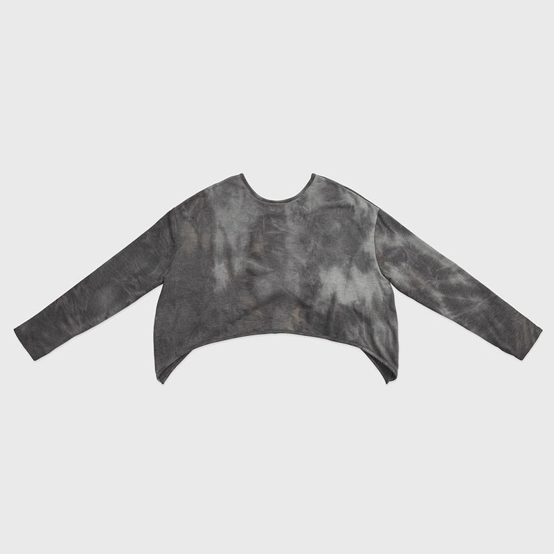 Tie-Dye Camouflage Long Sleeve Yoga Tops for Women, Short Cropped Sports Shirt with Back Cutout, Moisture-Wicking Workout Tee