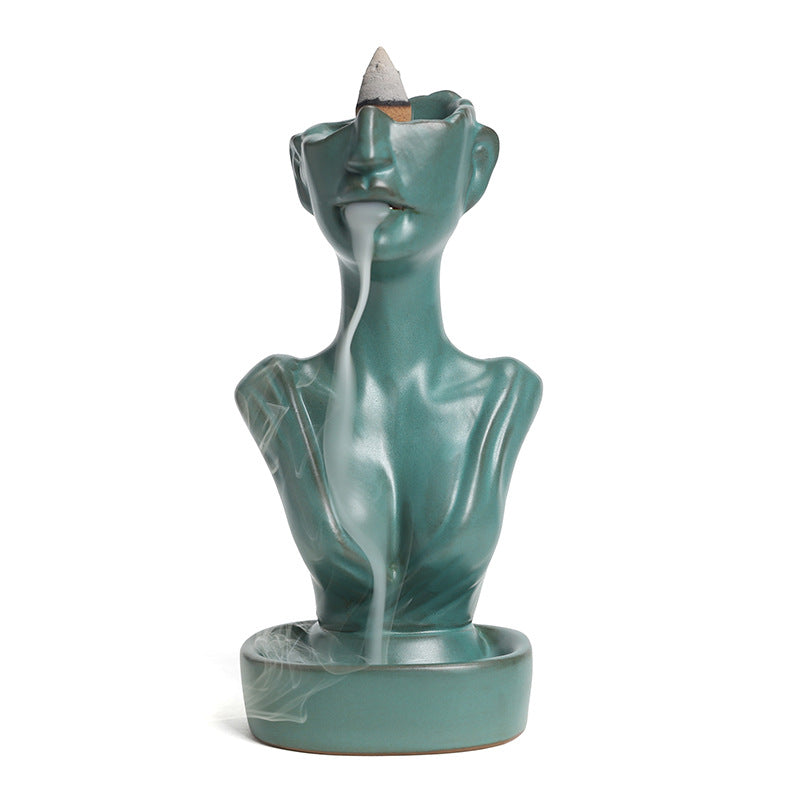 Ceramic Backflow Incense Burner - Matte Blue/Matte Green/Kiln Blue - Zen Meditation Home Decor