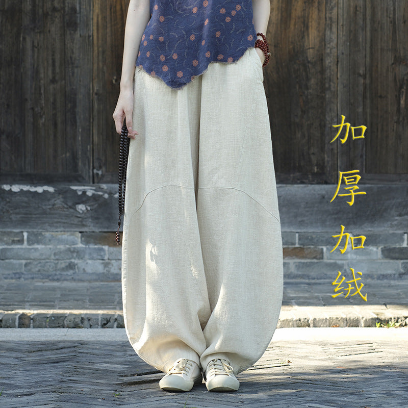 Ramie Sand-Washed Vintage Loose Bohemian Pants Women's Harem Pants – Cotton Linen Meditation Yoga Tai Chi Pants