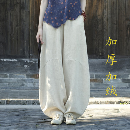 Ramie Sand-Washed Vintage Loose Bohemian Pants Women's Harem Pants – Cotton Linen Meditation Yoga Tai Chi Pants