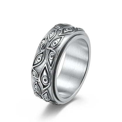 Evil Eye Titanium Steel Ring – Rotatable Anxiety Relief Ring for Men & Women, Vintage Stainless Steel Jewelry