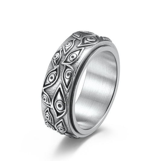 Evil Eye Titanium Steel Ring – Rotatable Anxiety Relief Ring for Men & Women, Vintage Stainless Steel Jewelry