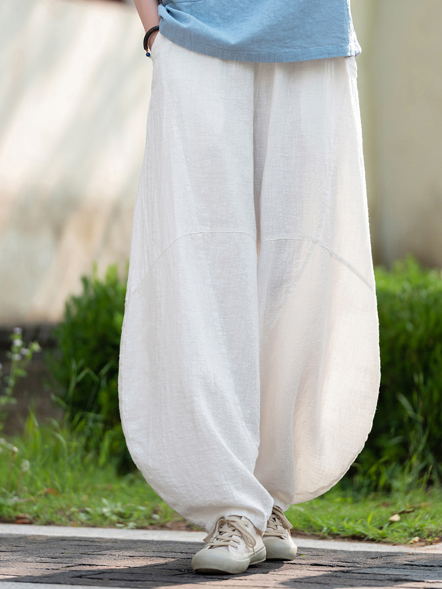 Ramie Sand-Washed Vintage Loose Bohemian Pants Women's Harem Pants – Cotton Linen Meditation Yoga Tai Chi Pants