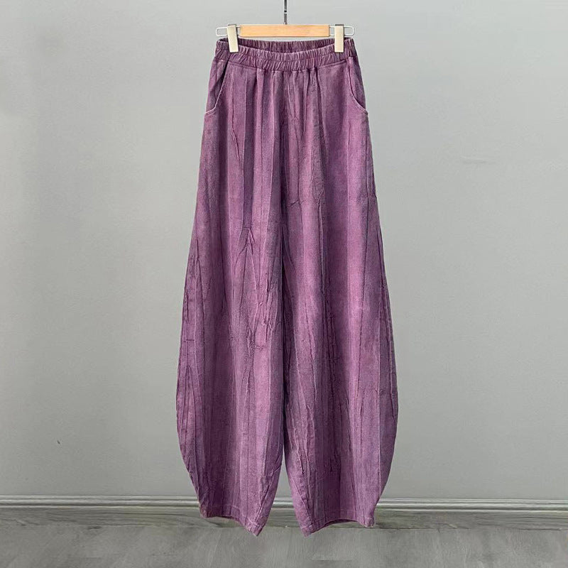 2025 New Ramie Tie-Dye Distressed Casual Pants – Women’s Linen Boho Meditation Harem Pants