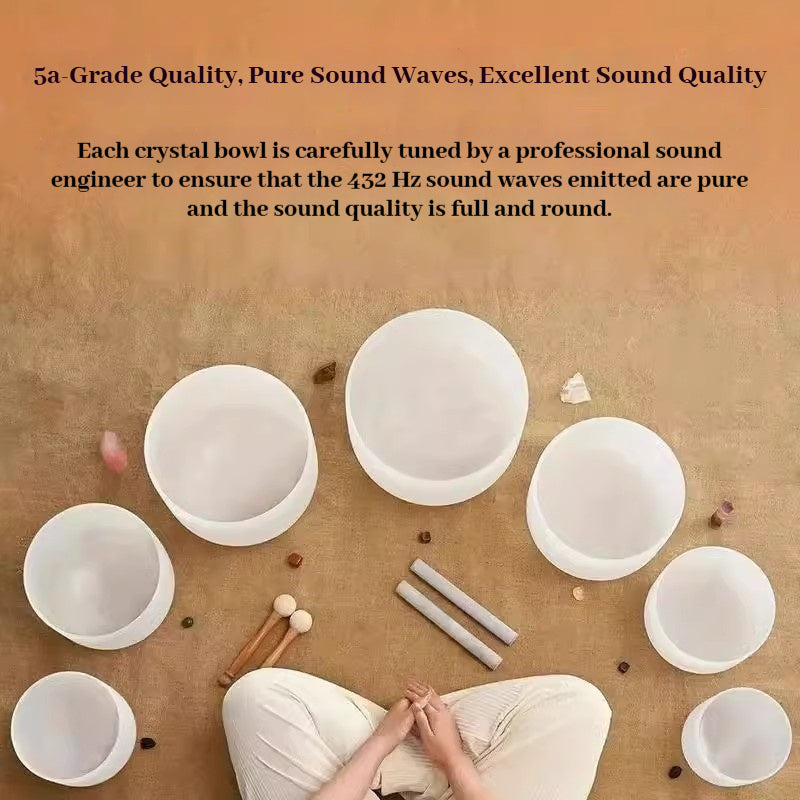 432Hz Crystal Singing Bowl Set - Yoga Meditation Sound Healing Bowl, Stress Relief, High-Purity Quartz, Precision Tuned