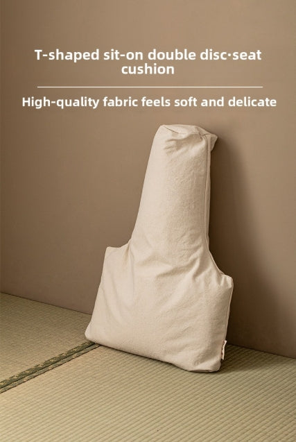 T-Shaped Double Lotus Meditation Cushion - Buckwheat Hull & Cotton Zafu Pillow - Bohemian Style Floor Seating (Multiple Colors)