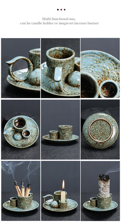 Palo Santo Holder | Sage Burner Tray | Ceramic Incense Burner | Meditation & Zen Aromatherapy | Multi-Functional Home Decor
