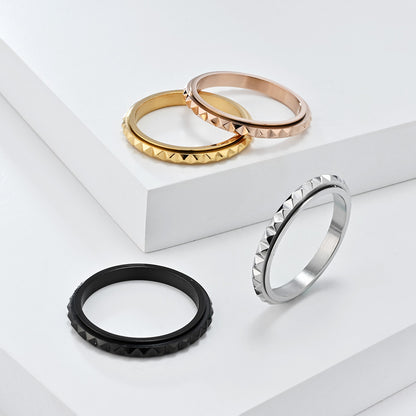Diamond Grid Pyramid Spinning Meditation Ring | Unisex Stress Relief Jewelry | Stackable Ring