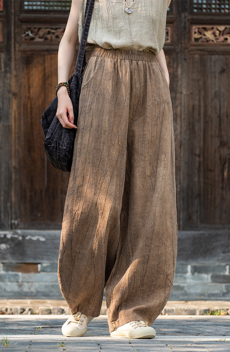 2025 New Ramie Tie-Dye Distressed Casual Pants – Women’s Linen Boho Meditation Harem Pants