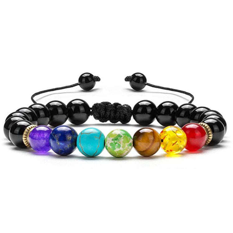 7 Chakra Energy Bracelet - Lapis Lazuli Tiger Eye Braided Meditation Yoga Beaded Bracelet (Unisex)