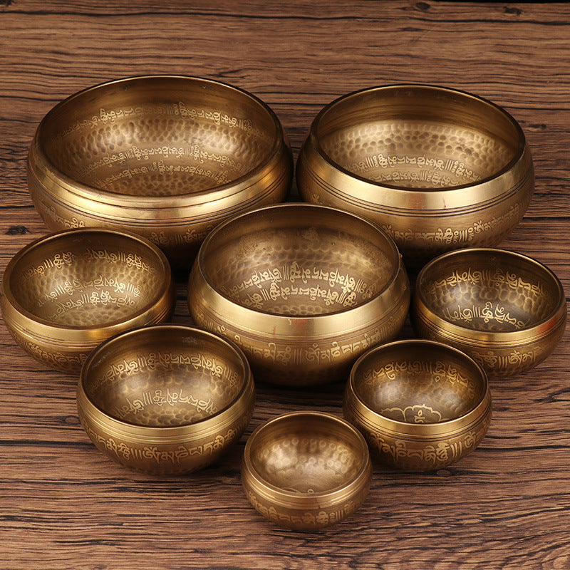 Nepal Handmade Tibetan Singing Bowl - Six-Syllable Mantra Meditation Bowl for Yoga, Sound Healing & Feng Shui (Multiple Sizes)