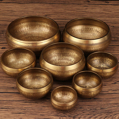 Nepal Handmade Tibetan Singing Bowl - Six-Syllable Mantra Meditation Bowl for Yoga, Sound Healing & Feng Shui (Multiple Sizes)