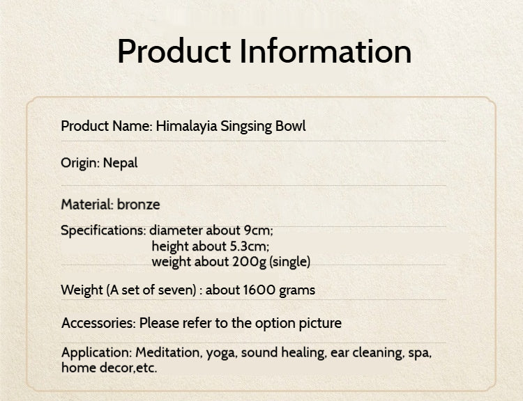 Nepal Handmade Singing Bowl Set for Meditation & Yoga (7 Chakra Colors) – Copper Tibetan Sound Bowl