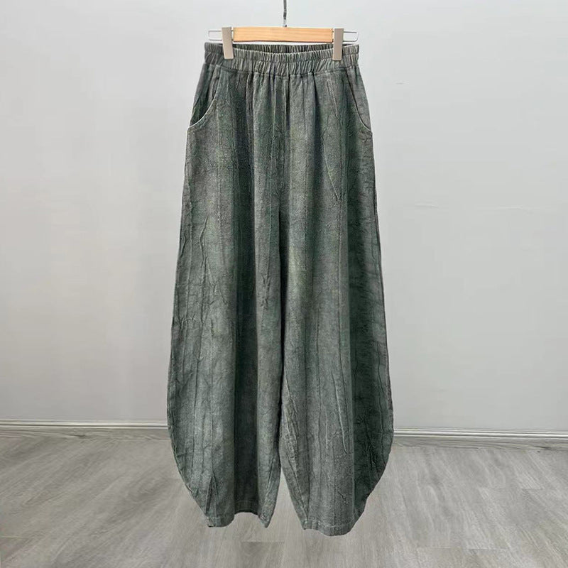 2025 New Ramie Tie-Dye Distressed Casual Pants – Women’s Linen Boho Meditation Harem Pants