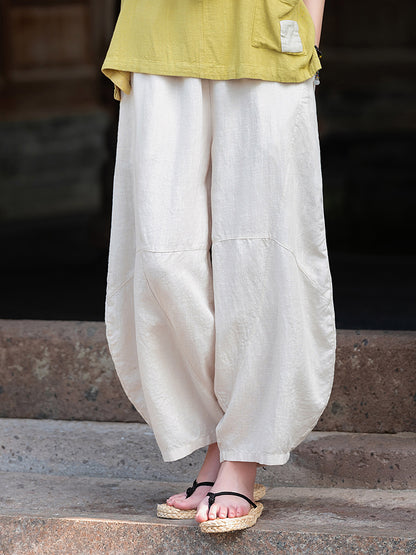 2025 Summer New Retro Zen Casual Pants Women – Linen & Tencel Washed High Waist Wide Leg Culottes for Meditation & Lounge