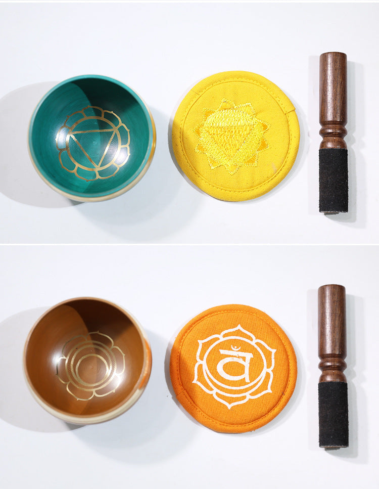 Nepal Handmade Singing Bowl Set for Meditation & Yoga (7 Chakra Colors) – Copper Tibetan Sound Bowl