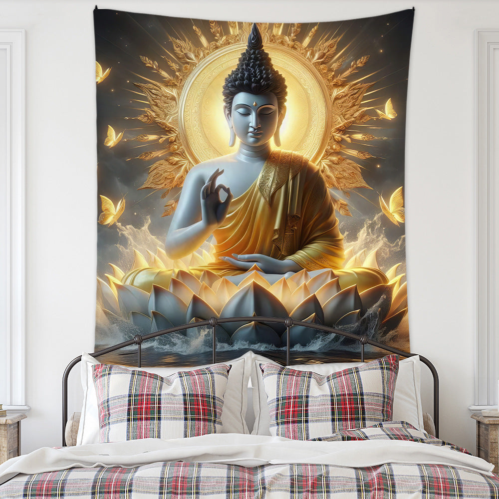 Meditation Bedroom Decor Buddha Shrine Background Digital Printed Peach Skin Tapestry Wall Hanging for Bedroom & Living Room