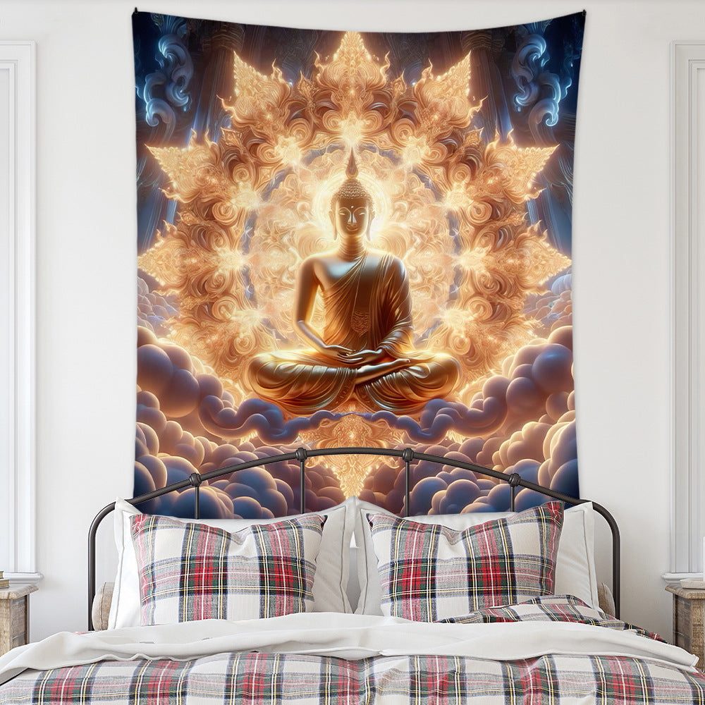 Meditation Bedroom Decor Buddha Shrine Background Digital Printed Peach Skin Tapestry Wall Hanging for Bedroom & Living Room